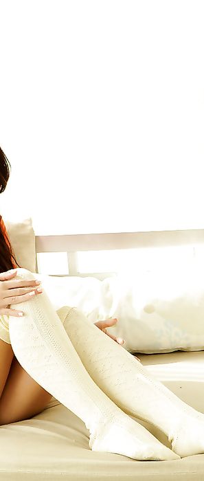 Chrissy Marie Orange Sweater High Socks Nudes