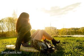 Jeny Smith Sunset Pantyhose Fetish Flashing Her Pussy Outside