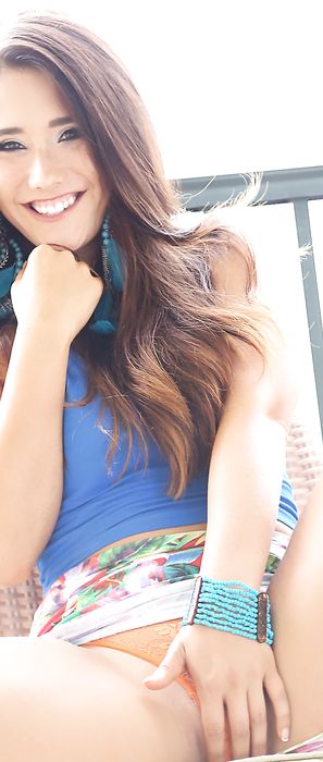 Eva Lovia Upskirt Orange Thong